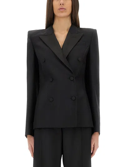 Alexander Mcqueen Double-breasted Jacket With Voluminous Shoulders In Black