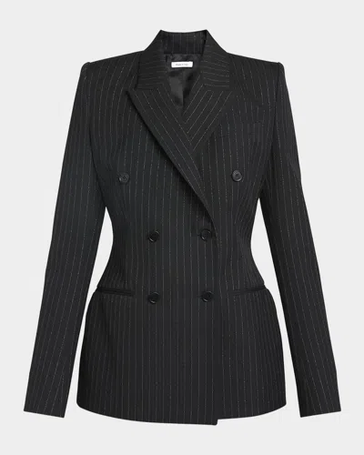 Alexander Mcqueen Double-breasted Metallic Pinstripe Wool Jacket In Black