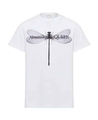 Alexander Mcqueen Dragonfly-print Cotton T-shirt In White Black