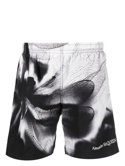 Alexander Mcqueen Dragonfly Print Men's Swim Shorts For Beach Season 2024 In Black