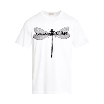 Alexander Mcqueen Dragonfly Print T-shirt In White,black