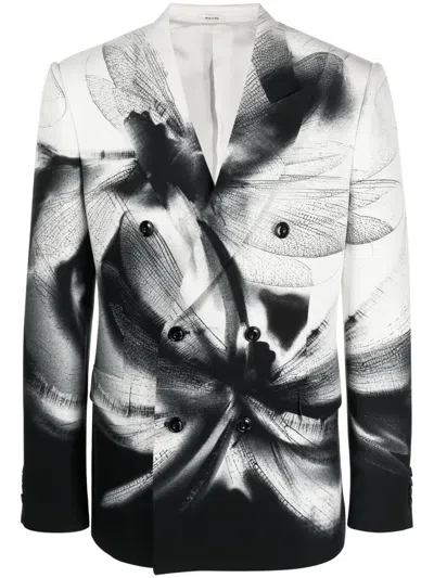 Alexander Mcqueen Dragonfly Shadow Double-breasted Blazer In Black