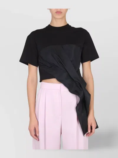 Alexander Mcqueen Draped Asymmetric Contrast Fabric T-shirt In Black