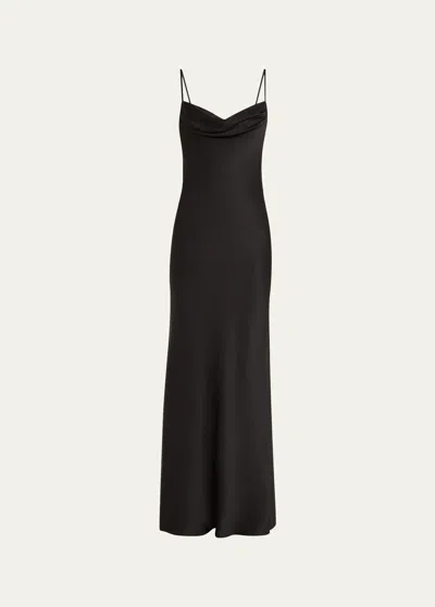 Alexander Mcqueen Draped Bust Trumpet Silk Gown In Black