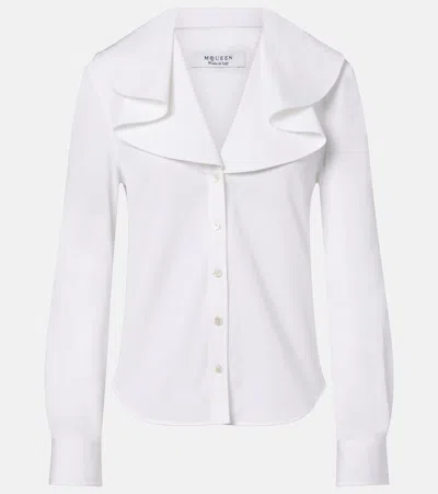 Alexander Mcqueen Draped Cotton Poplin Shirt In White