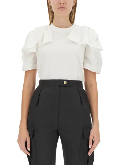Alexander Mcqueen Ruffled-shoulder T-shirt In White