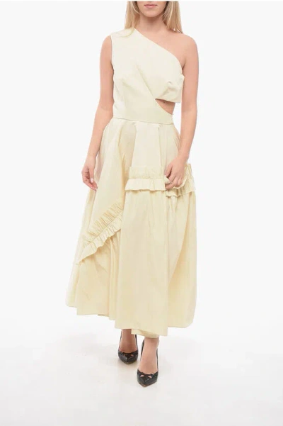 Alexander Mcqueen Draped Dress With Cut Out Detail In Neutral