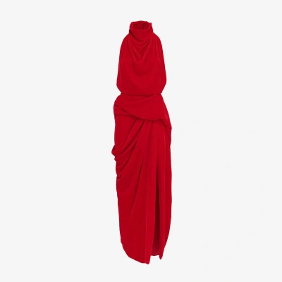 Alexander Mcqueen Open-back Draped Velvet Halterneck Maxi Dress In Lust Red