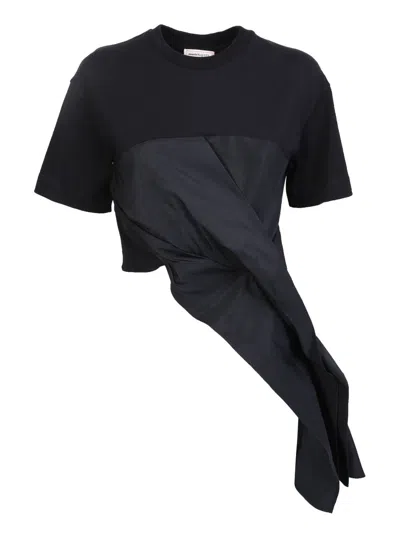 Alexander Mcqueen Draped Hybrid T-shirt In Black