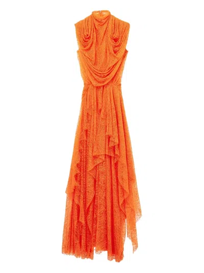 Alexander Mcqueen Draped Lace Dress In Orange