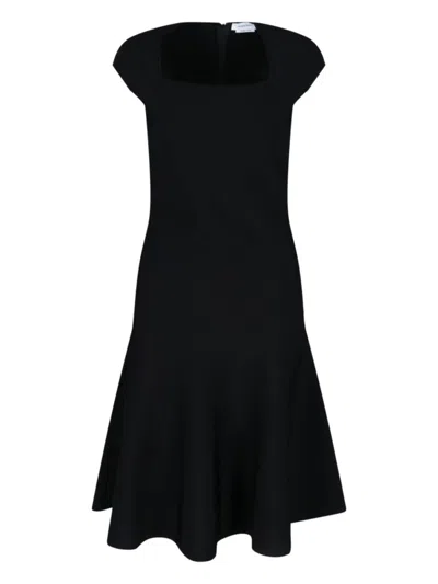 Alexander Mcqueen Draped Midi Dress With Fitted Bodice In Black