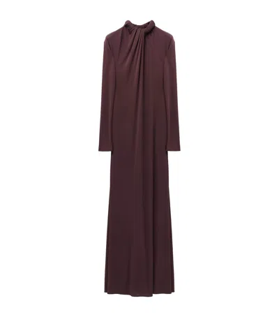 Alexander Mcqueen Gathered Crepe Maxi Dress In Burgundy