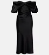 Alexander Mcqueen Off-the-shoulder Draped Satin Midi Dress In Blue