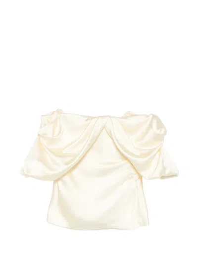 Alexander Mcqueen Draped Off-the-shoulder Top In Gold