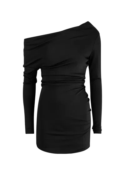Alexander Mcqueen Draped One-shoulder Stretch-jersey Mini Dress In Black