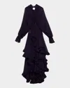 Alexander Mcqueen Draped Open-back Ruffle Cape Gown In Black