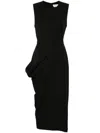Alexander Mcqueen Asymmetric Black Pencil Midi Dress In Black