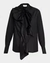 Alexander Mcqueen Draped Ruffle Cotton Poplin Blouse In Black