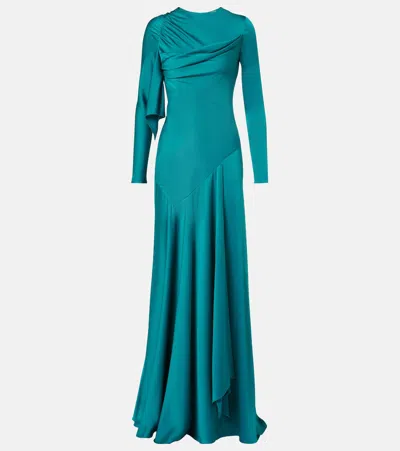 Alexander Mcqueen Draped Satin Gown In Blue