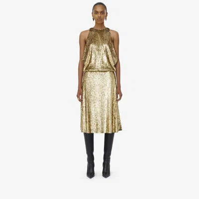 Alexander Mcqueen Draped Sequin Dress In Gold