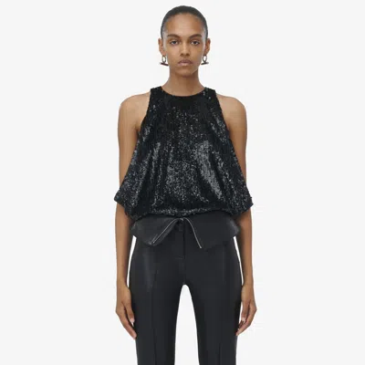 Alexander Mcqueen Draped Sequin Top In Black