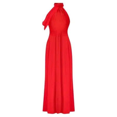 Pre-owned Alexander Mcqueen Draped Shoulder Halter Neck Evening Gown/dress In Red