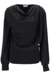 ALEXANDER MCQUEEN DRAPED SILK SATIN BLOUSE WITH COWL NECK AND RIBBED CUFFS