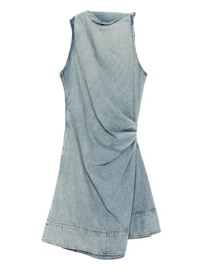 Alexander Mcqueen Draped Sleeveless Midi Dress In Blue