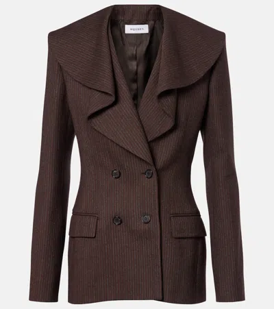 Alexander Mcqueen Draped Striped Wool Blazer In Brown