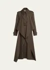 Alexander Mcqueen Double-breasted Trench Coat With Draped In Green