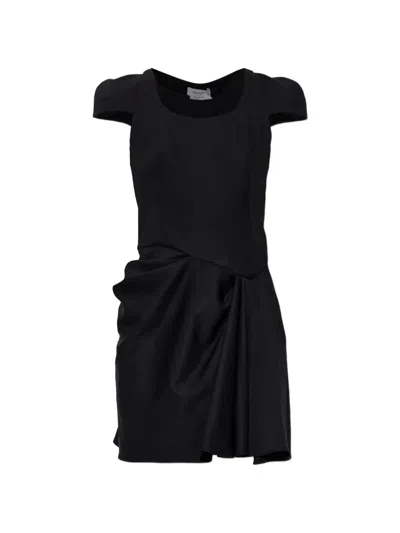 Alexander Mcqueen Draped Wool Mini Dress In Black