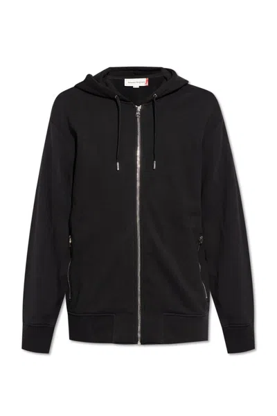 Alexander Mcqueen Drawstring Zip Up Hoodie In Nero
