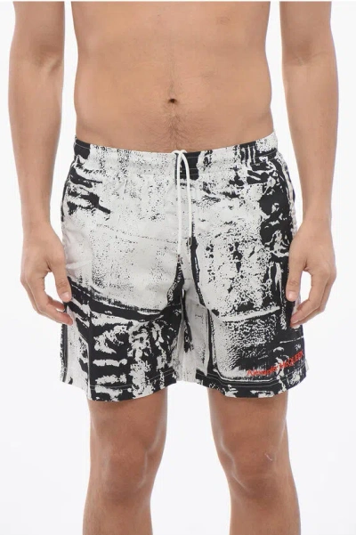 Alexander Mcqueen Drawstringed Graffiti Swimshorts In White