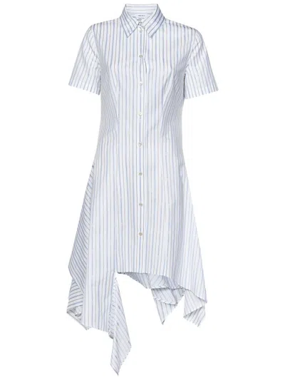 Alexander Mcqueen Asymmetric Hemline Shirt Dress In Striped Cotton Poplin In White