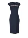 Alexander Mcqueen Wool Tailored Pencil Dress With Lace Details In Blue