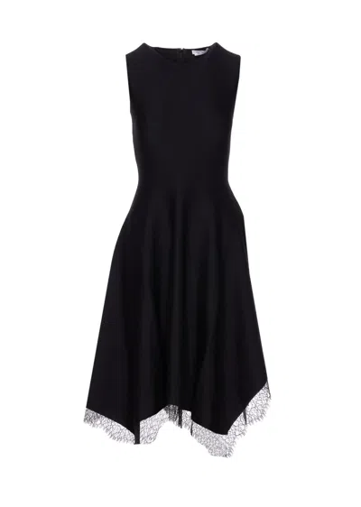 Alexander Mcqueen Asymmetric Hem Lace Trim Sleeveless Dress In Black