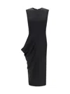 Alexander Mcqueen Asymmetric Black Pencil Midi Dress
