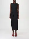 Alexander Mcqueen Asymmetric Black Pencil Midi Dress In Schwarz