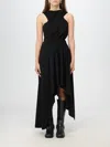 Alexander Mcqueen Gathered Asymmetric Cotton Jersey Midi Dress In Schwarz
