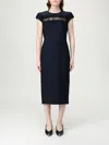 Alexander Mcqueen Wool Tailored Pencil Dress With Lace Details In Blue