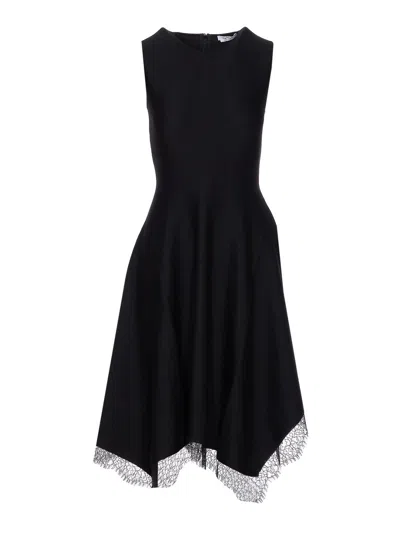 Alexander Mcqueen Asymmetric Hem Lace Trim Sleeveless Dress In Black
