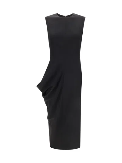 Alexander Mcqueen Asymmetric Black Pencil Midi Dress