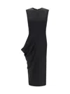 Alexander Mcqueen Asymmetric Black Pencil Midi Dress In Black