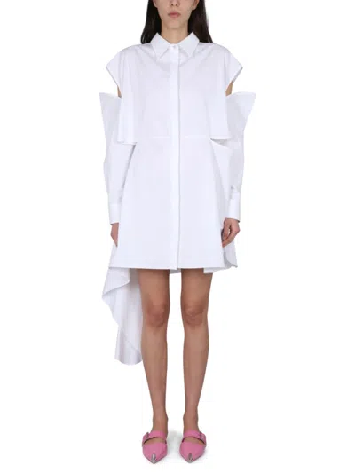 Alexander Mcqueen Short White Chemisier Dress With Cut-out