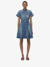 Alexander Mcqueen Button-down Cotton Dress With Flared Skirt And Utility Pockets In Stone Washed