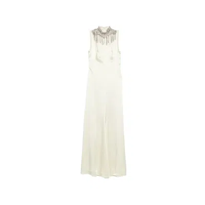 Alexander Mcqueen Embellished Mock-neck Maxi Dress In White