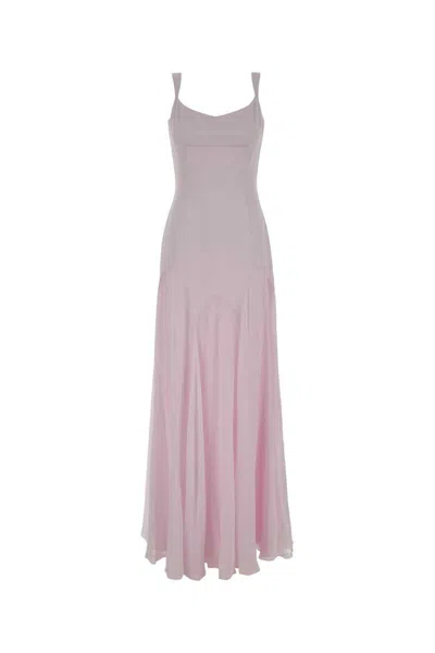 Alexander Mcqueen Satin Long Dress Flowy Silhouette Spaghetti Straps In Pink