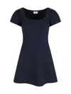 Alexander Mcqueen Square Neckline Knee Length Dress With Panel Detailing In Blue
