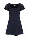 Alexander Mcqueen Square Neckline Knee Length Dress With Panel Detailing In Blue