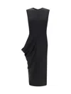 Alexander Mcqueen Asymmetric Black Pencil Midi Dress In Black